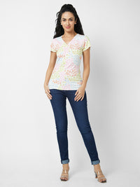 SPYKAR Floral Printed V-Neck Slim Fit T-shirt