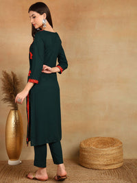KALINI Floral Embroidered Thread Work Straight Kurta