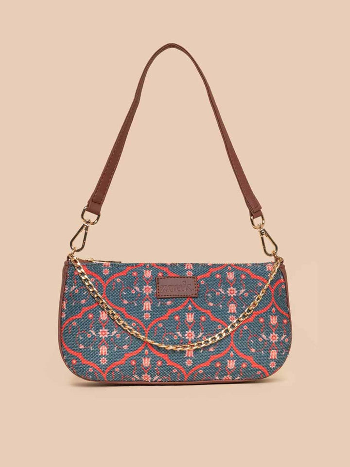 ZOUK Ethnic Motifs Printed Structured Baguette Bag Handbags