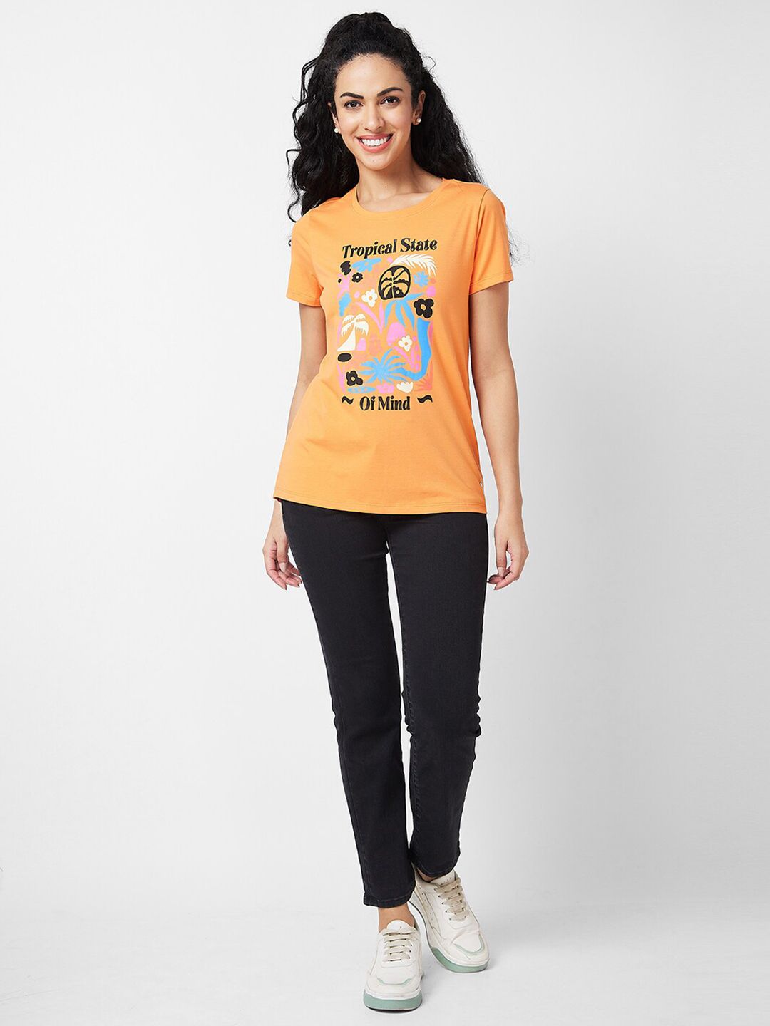 SPYKAR Typography Printed Round Neck Cotton T-shirt