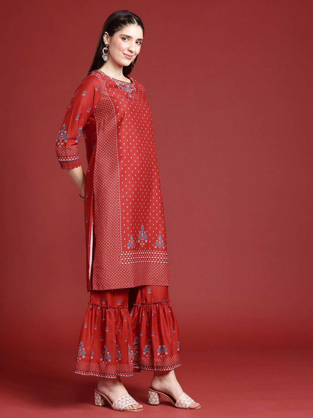 Anouk Ethnic Motifs Printed Kurta with Sharara & With Dupatta