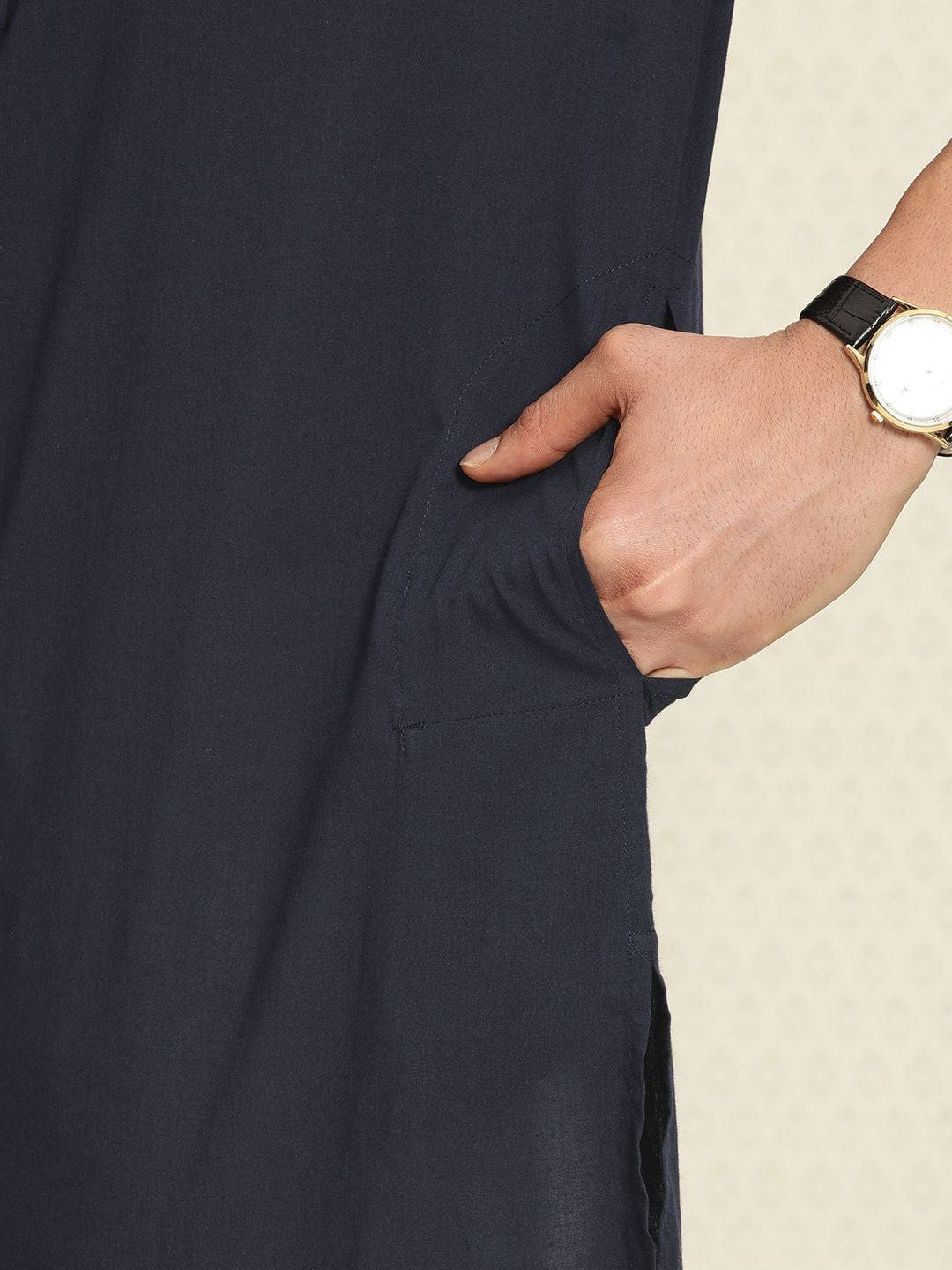 House of Pataudi Pure Cotton Band Collar Regular Rozana Kurta