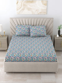 BOMBAY DYEING Dream Lover Blue Floral Printed Cotton 104TC Queen Bedsheet Set 2.54 x 2.24m