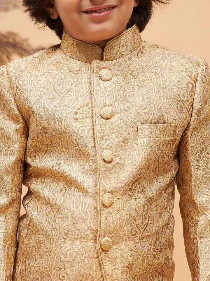 VASTRAMAY Boys Slim Fit Jacquard Woven Design Silk Bandhagala Blazer