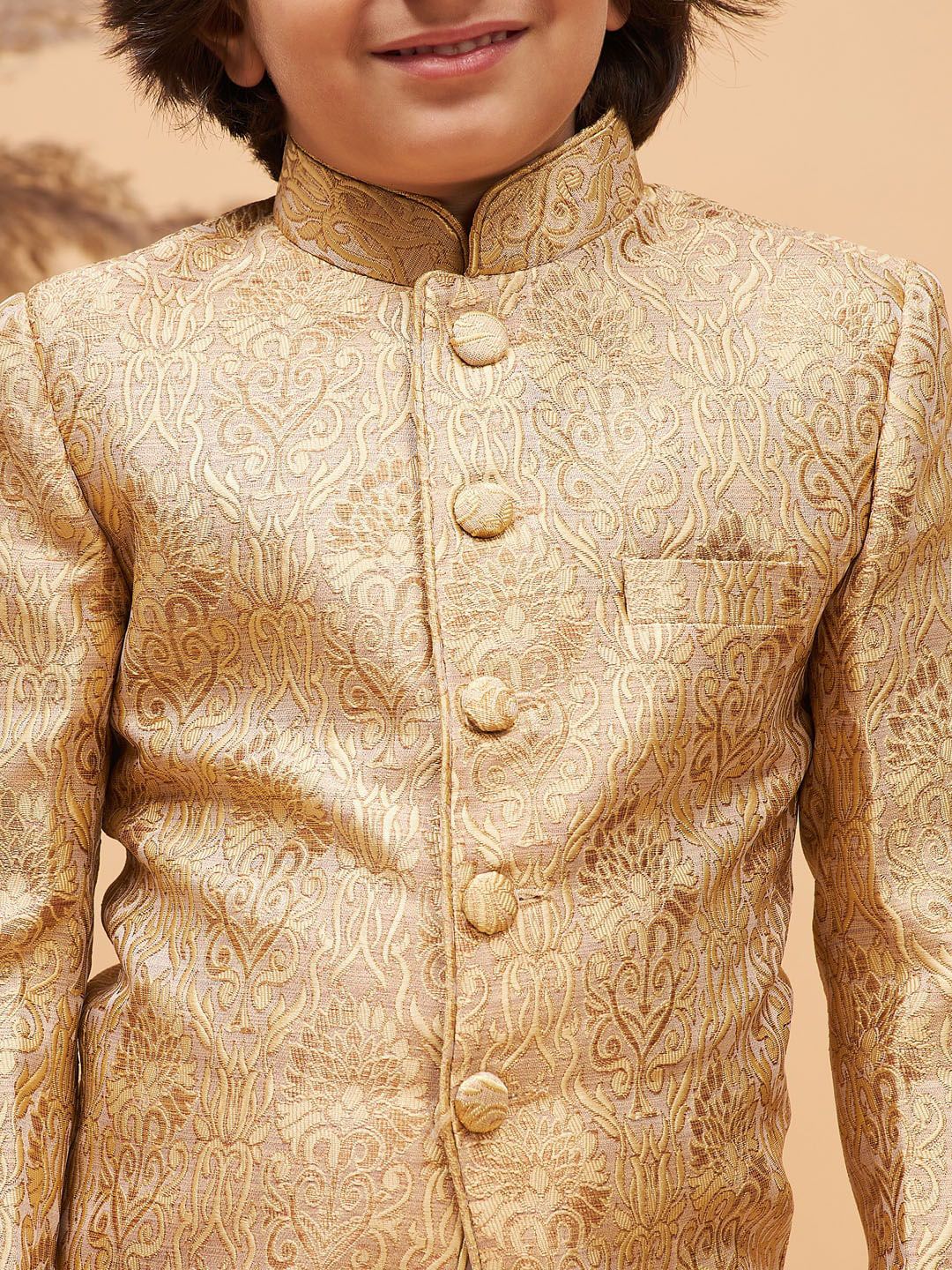 VASTRAMAY Boys Slim Fit Jacquard Woven Design Silk Bandhagala Blazer
