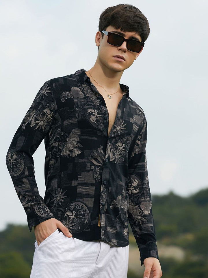 Campus Sutra Men Relaxed Fit Spread Collar Floral Printed Cotton Casual Shirt