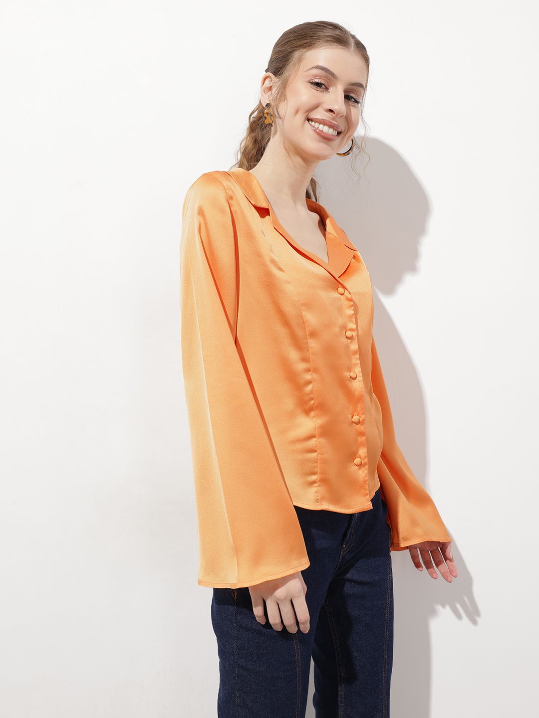 DressBerry Posh Perception Lapel Collar Satin Shirt