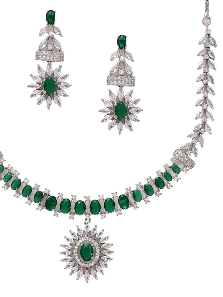 Priyaasi Silver-Plated AD Stone-Studded Jewellery Set