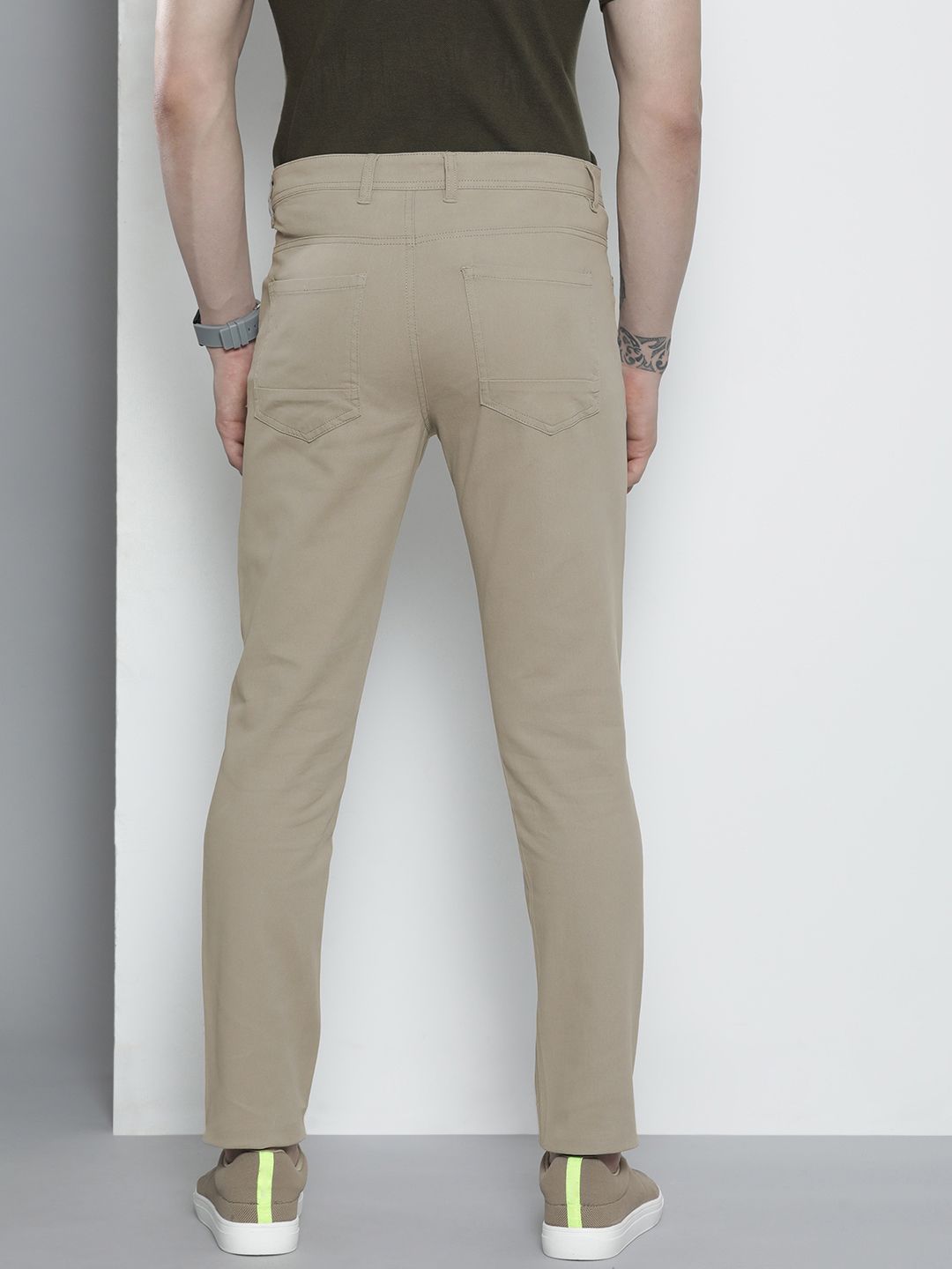 The Indian Garage Co Men Taupe Solid Chinos Trousers