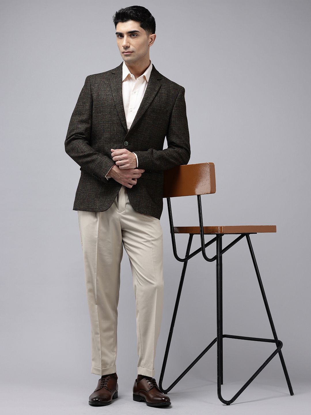 Park Avenue Checked Slim Fit Notched Lapel Single-Breasted Formal Blazer