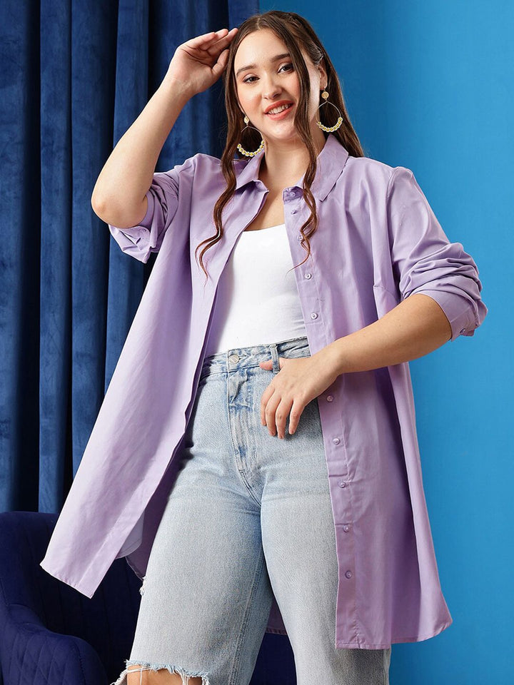 CURVY STREET Comfort Spread Collar Oversized Pure Cotton Shirt