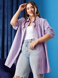 CURVY STREET Comfort Spread Collar Oversized Pure Cotton Shirt