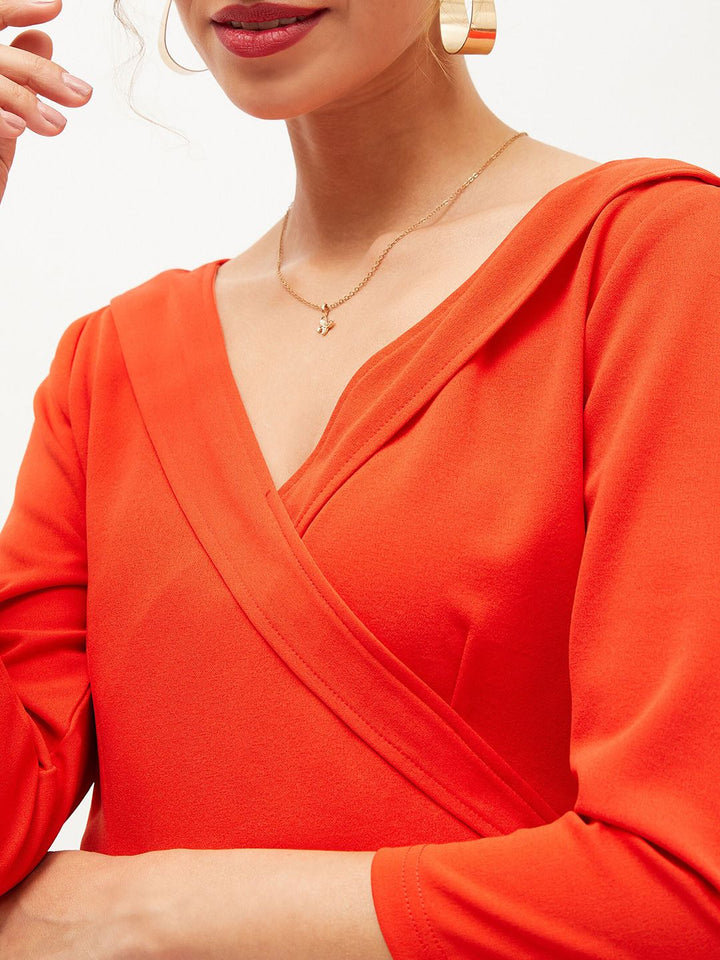 SASSAFRAS Orange V-Neck Peplum Top