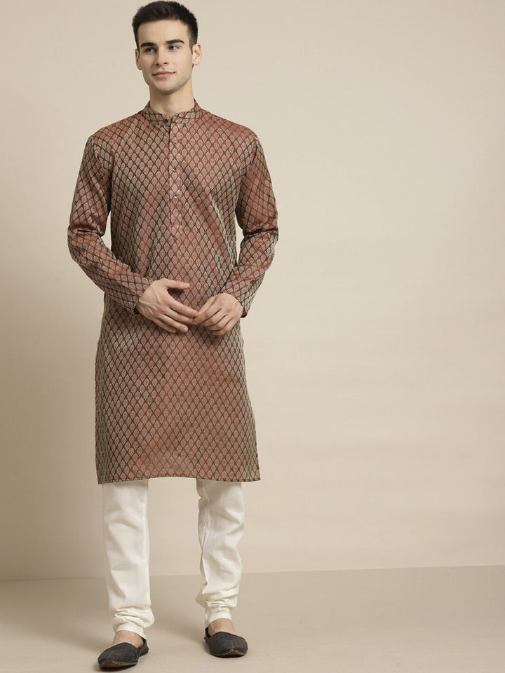 SOJANYA Motif Etnik Rekaan Tenunan Kurta Lurus Kolar Mandarin Dengan Churidar
