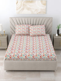 BOMBAY DYEING Dream Lover Brown Floral 104 TC Cotton Queen Bedsheet Set-2.24 m X 2.54 m