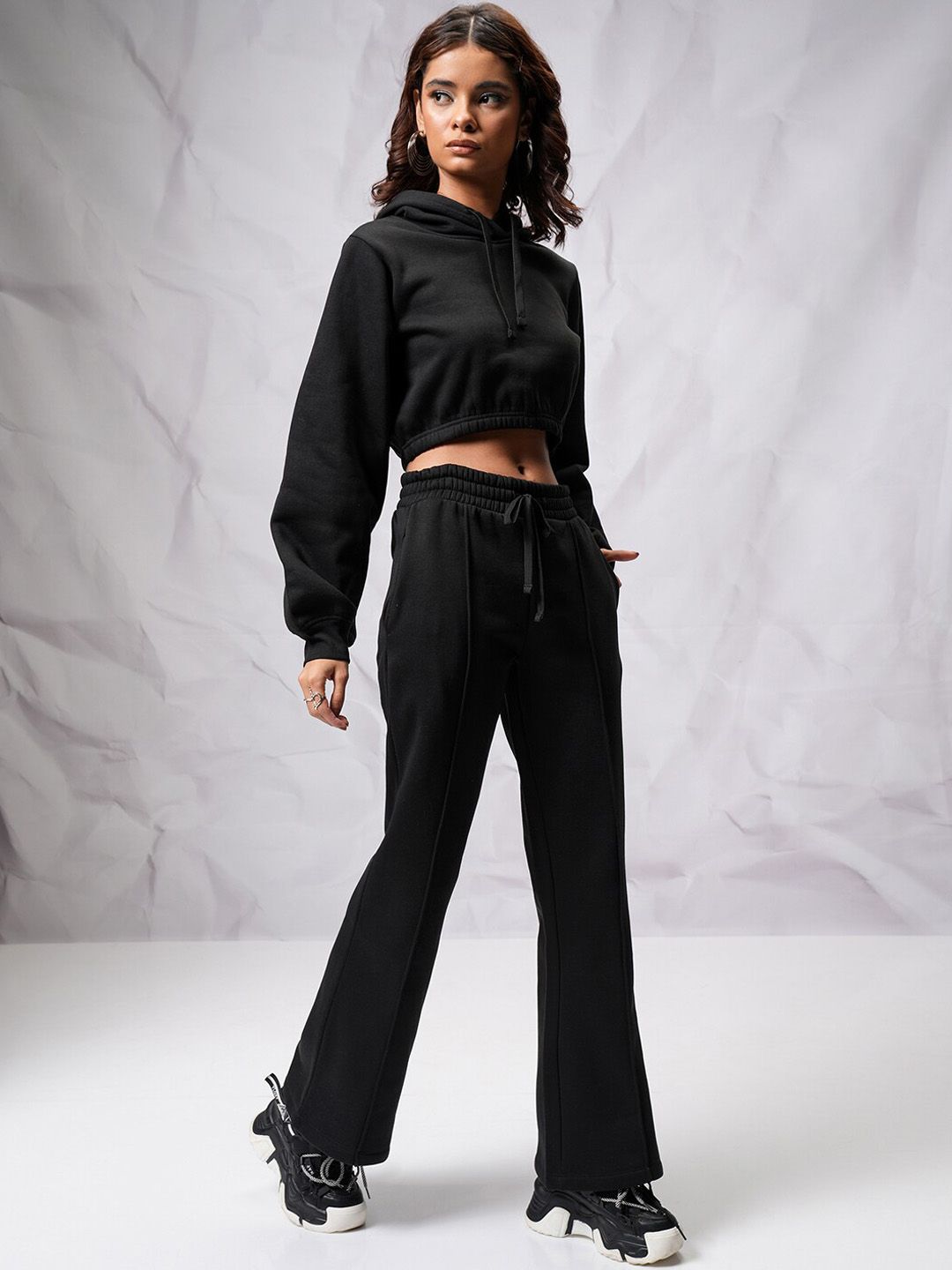 Tokyo Talkies Crop Hooded Sweatshirt with Wide Leg Trousers