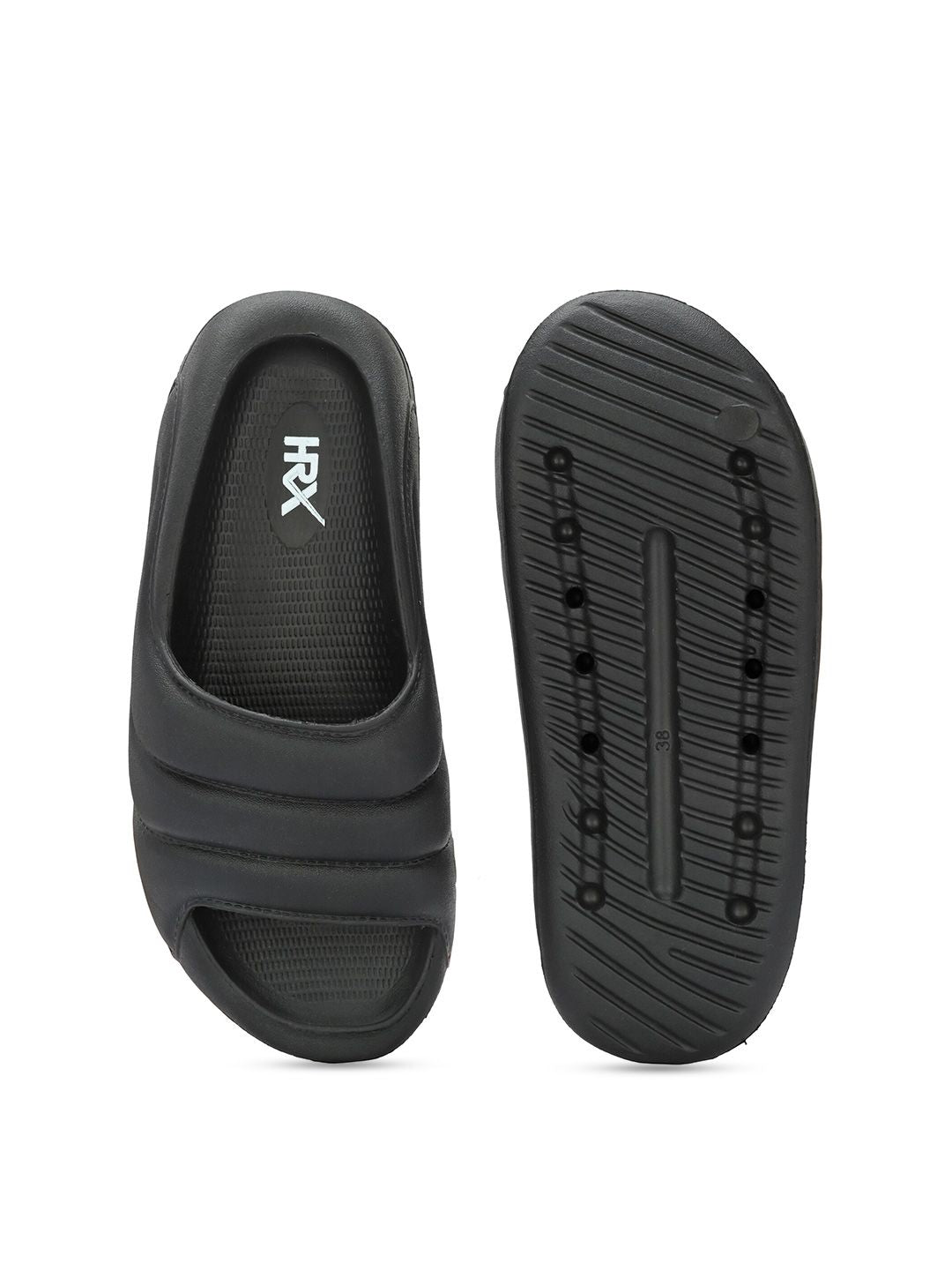 HRX by Hrithik Roshan Women Black Textured Rubber Sliders