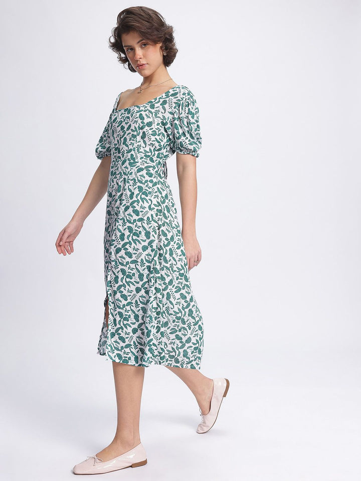 DressBerry Floral Fantasy Cut Out Detail Ruched Front Slit Midi Dress
