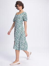 DressBerry Floral Fantasy Cut Out Detail Ruched Front Slit Midi Dress