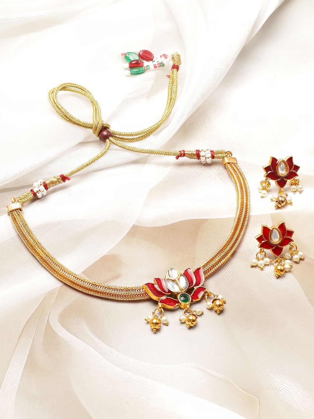 Rubans 18K Ruby Ruby Red Enamel Motif Motif Mutiara Kalung Choker Moaded