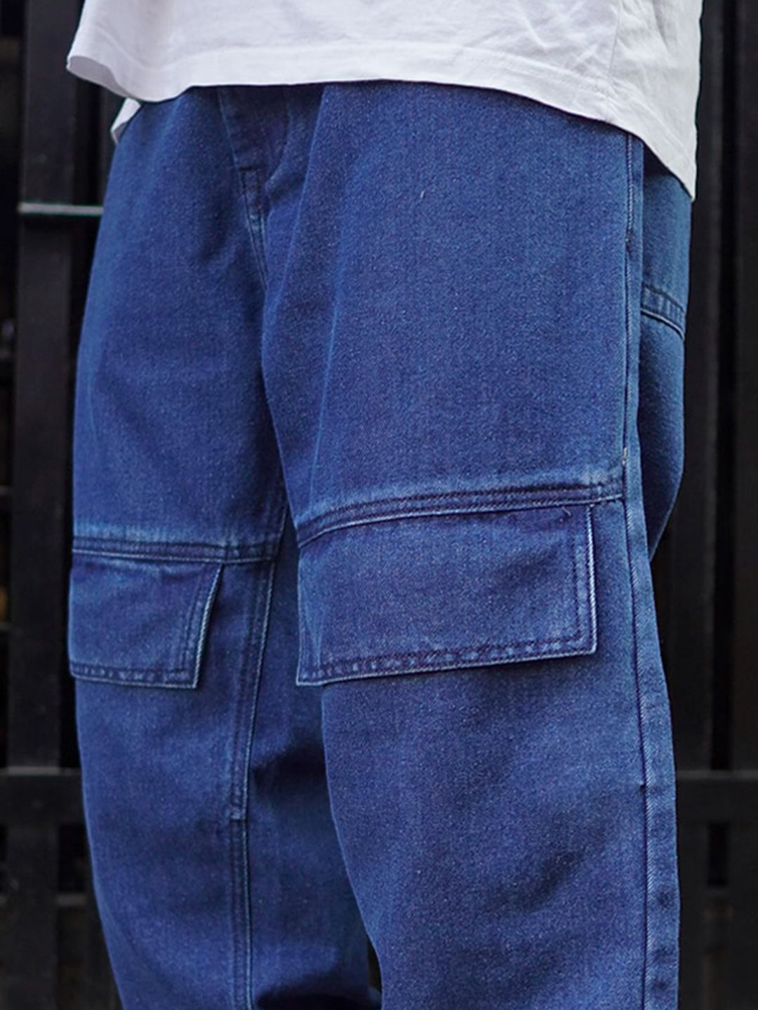 Powerlook Men Blue Boyfriend Fit Clean Look Cotton Cargo Jeans