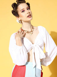 Berrylush Women Classic White Solid Wrap It Up Top