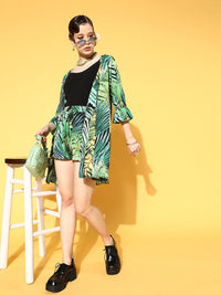 Berrylush Women Gorgeous Green Printed Nuovo Sleeves Shrug