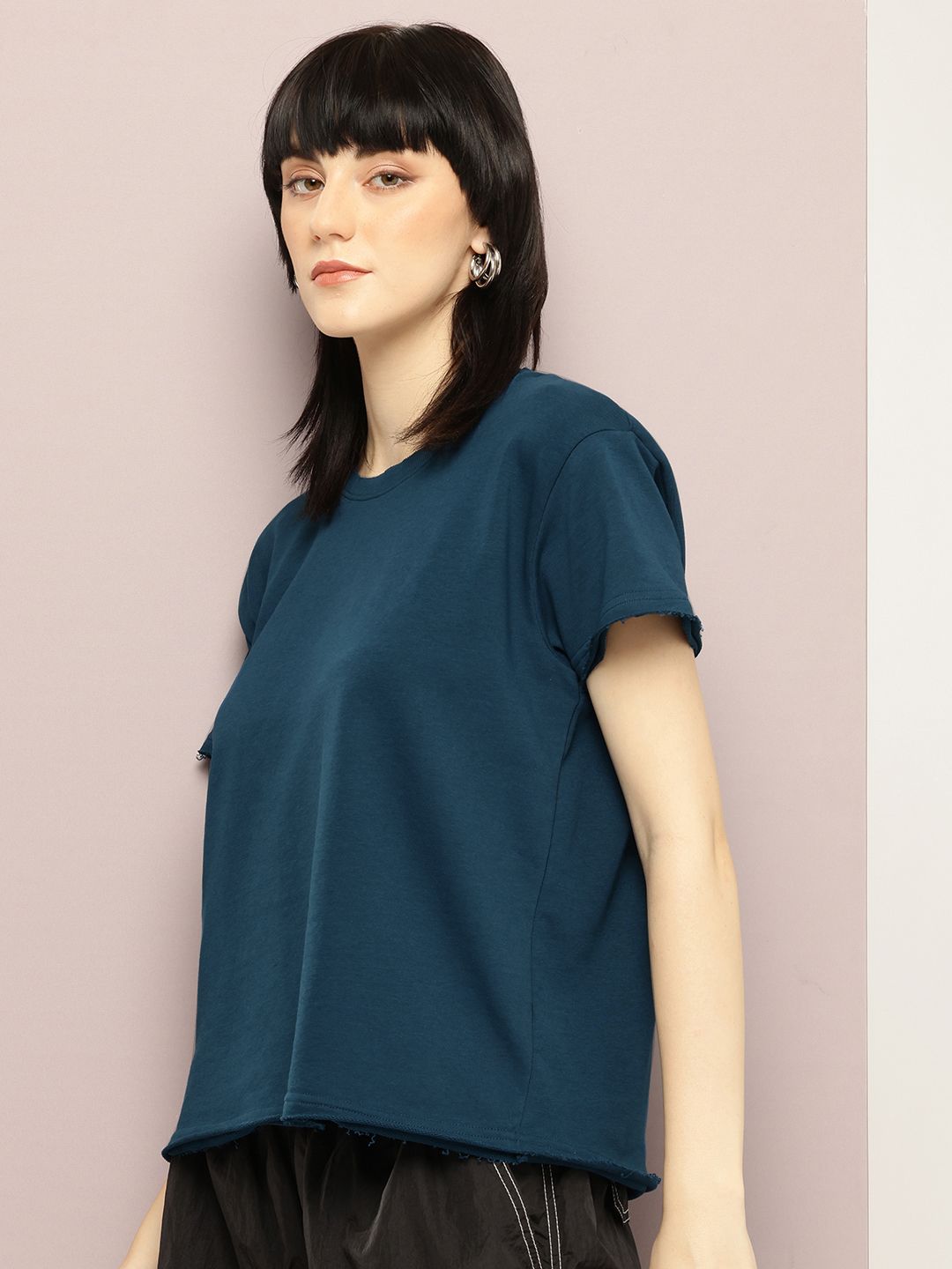 DILLINGER Women Ultra Soft Drapey Cotton Crew Neck Boxy T-Shirt