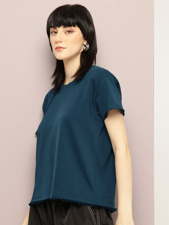 DILLINGER Women Ultra Soft Drapey Cotton Crew Neck Boxy T-Shirt