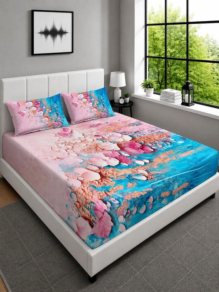 Moda Rapido X KLOTTHE Blue Floral 400 TC King Bedsheet with 2 Pillow Covers