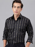 Hancock Pure Cotton Premium Floral Print Striped Satin Slim Fit Party Shirt