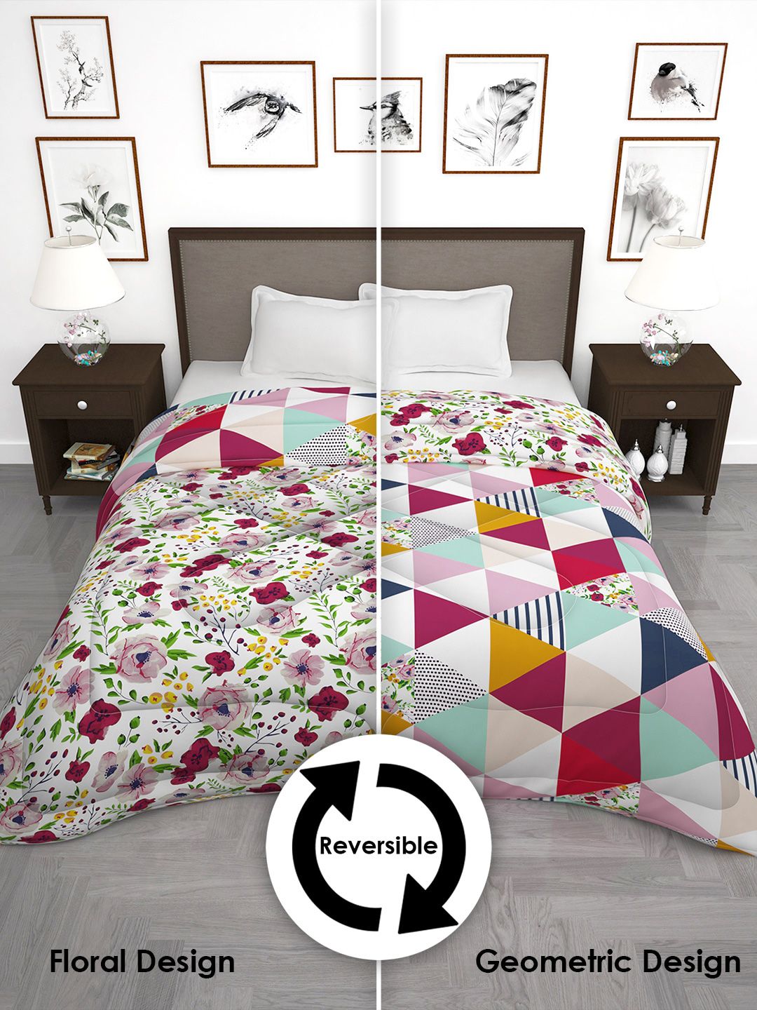 Story@home Pink & White Floral 180 GSM AC Room Reversible Double Bed Comforter
