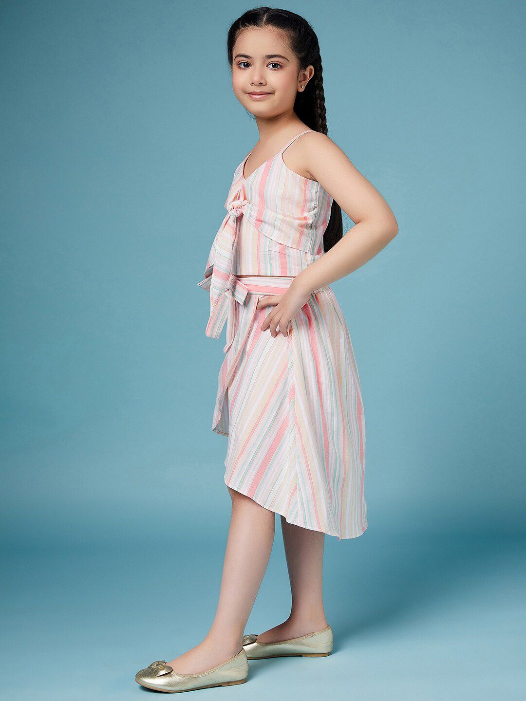 pspeaches Girls Striped  Pure Cotton Clothing Set