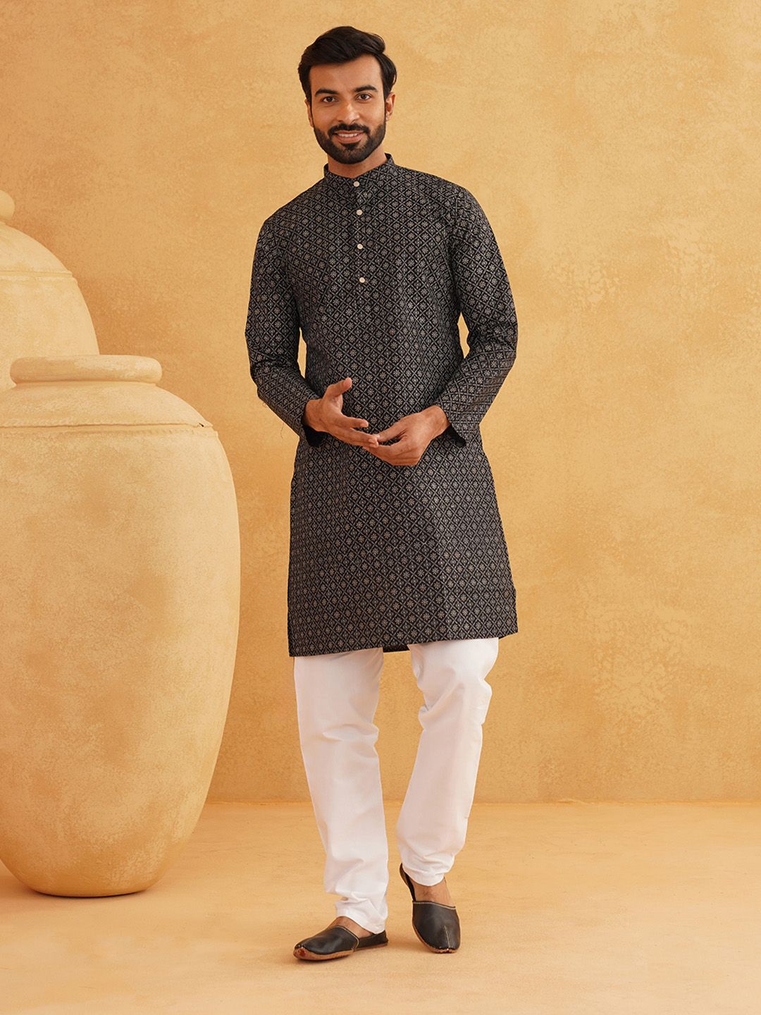 SOJANYA Rekaan Tenunan Kurta Linen Kapas Biasa Dengan Piyama