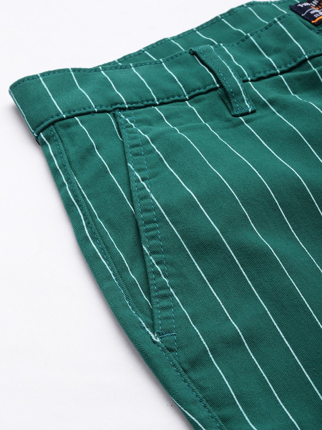 The Indian Garage Co Men Green Striped Slim Fit Chinos