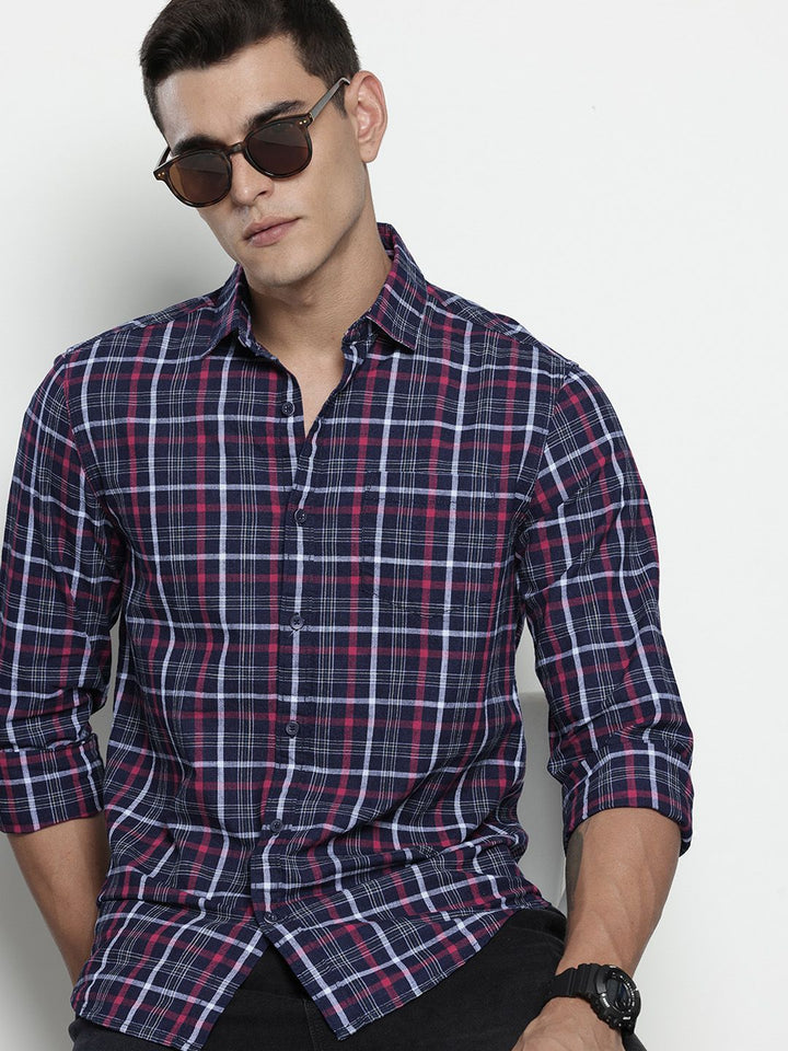 The Indian Garage Co Slim Fit Checked Pure Cotton Casual Shirt