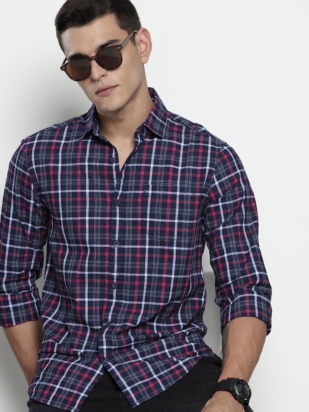 The Indian Garage Co Slim Fit Checked Pure Cotton Casual Shirt