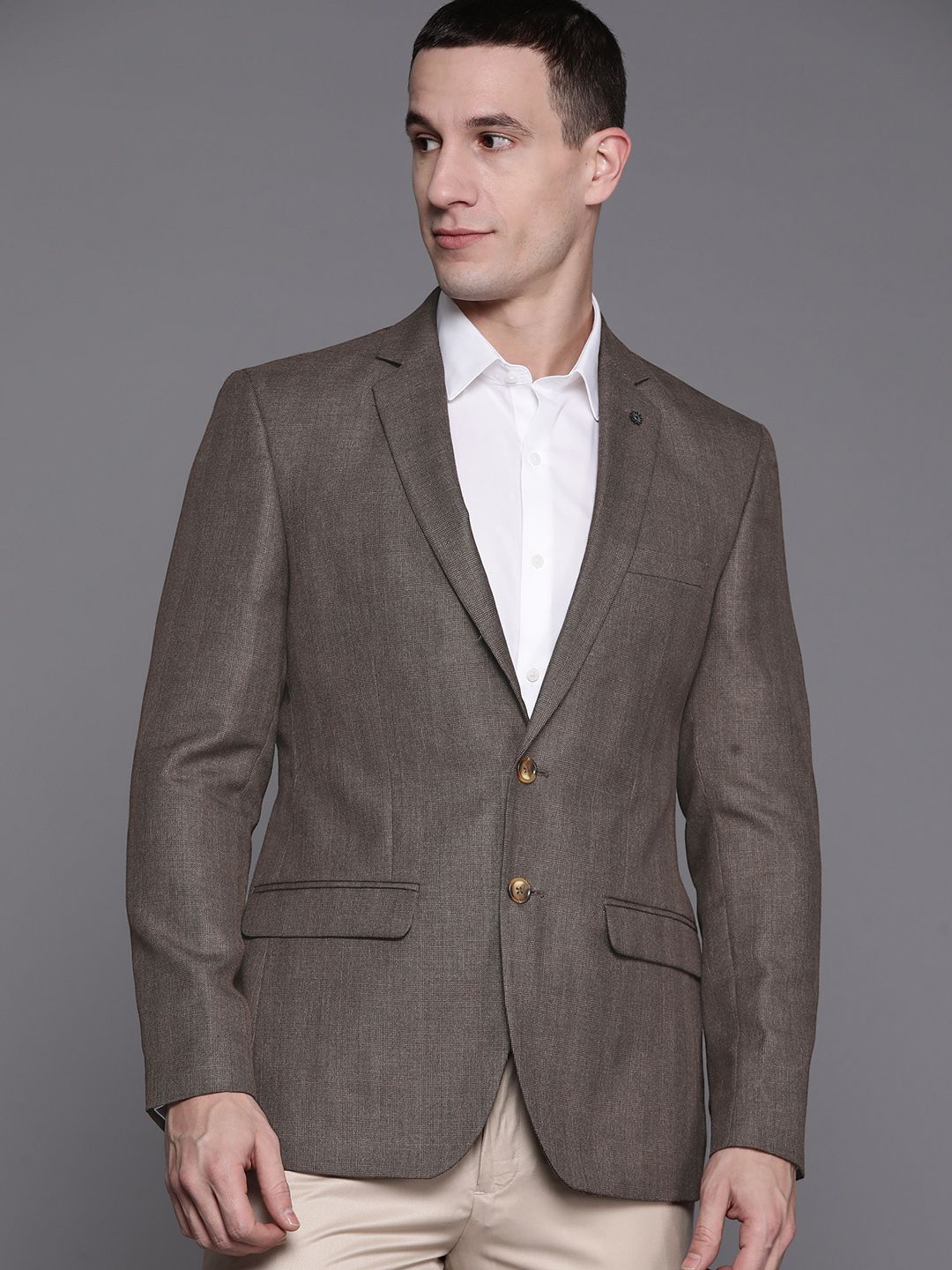 Raymond Self-Checked Slim Fit Single-Breasted Formal Blazer