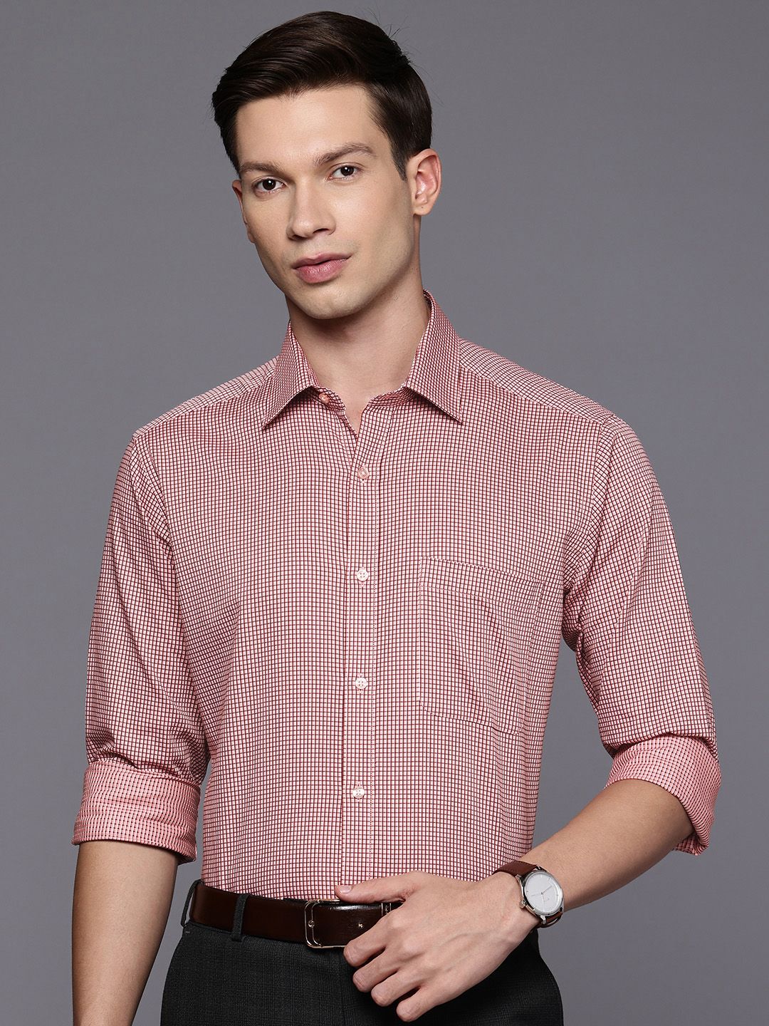 Raymond Pure Cotton Slim Fit Checked Formal Shirt
