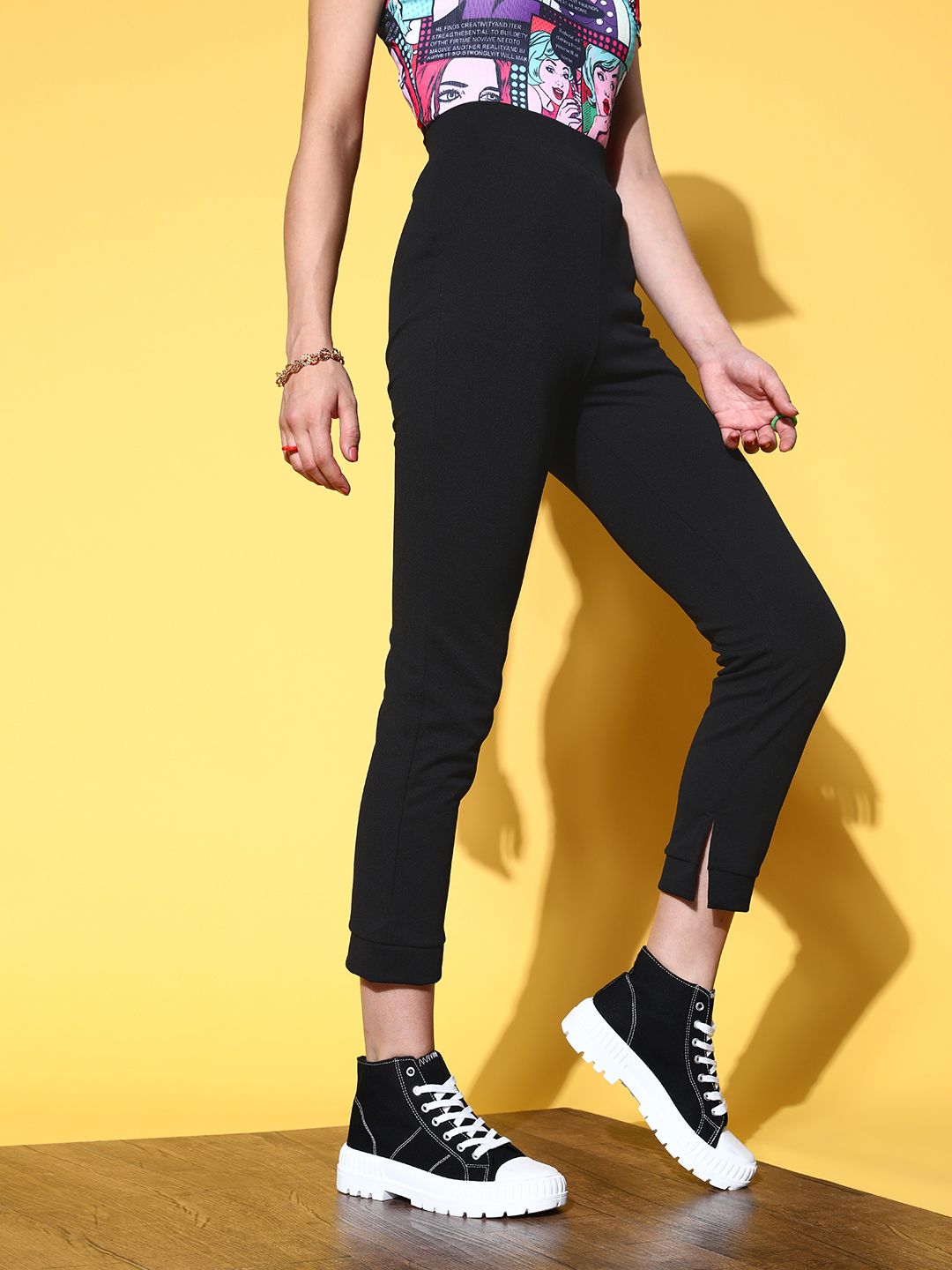 Berrylush Women Stunning Black Solid Glam Game Trousers