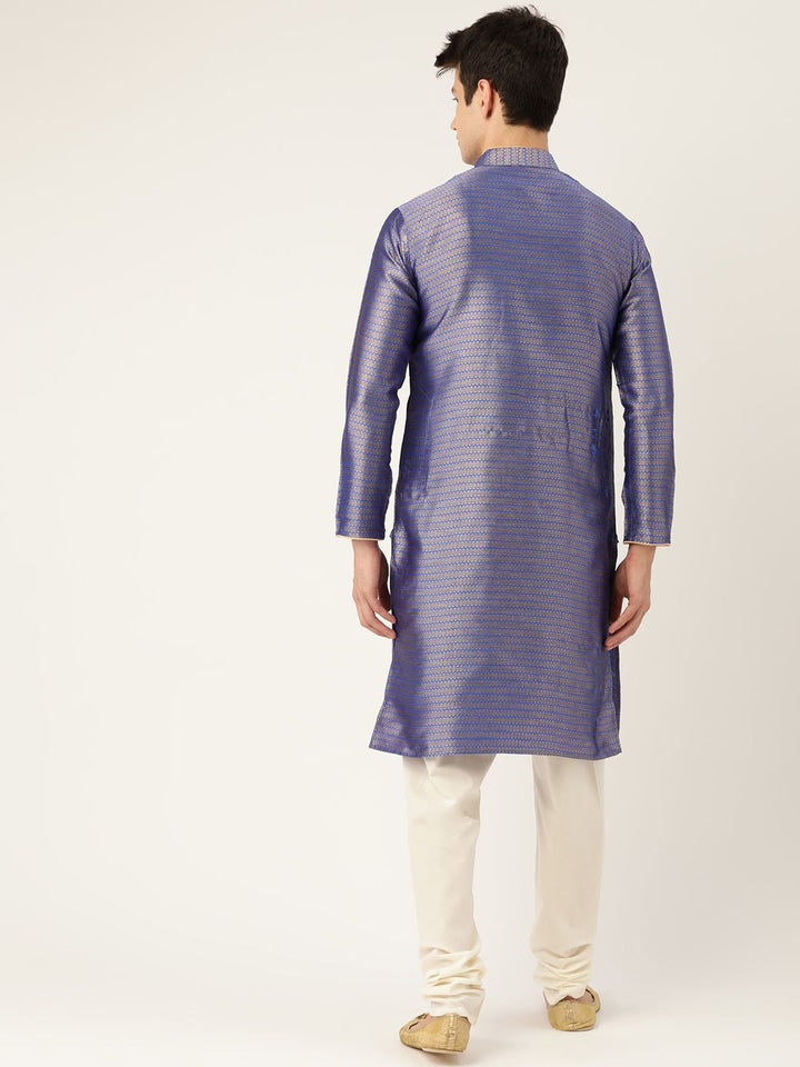SOJANYA Men Blue & Golden Woven Design Straight Kurta