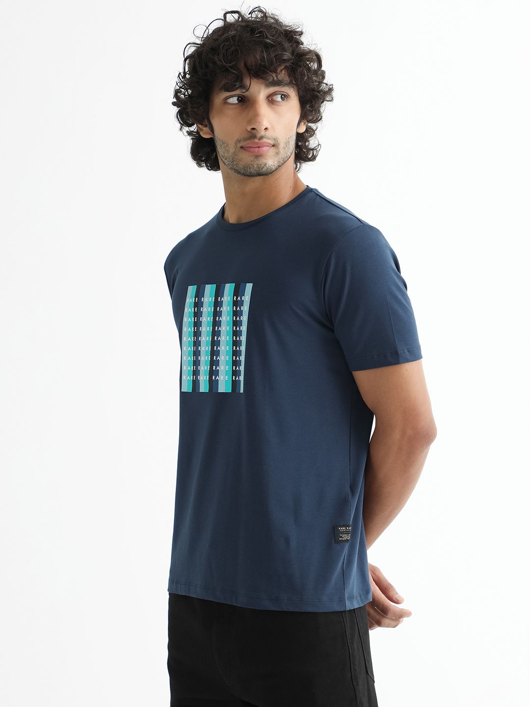 RARE RABBIT Men Acai Graphic Printed Slim Fit Cotton T-Shirt