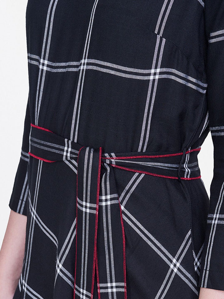 AND Women Black & White Checked A-Line Mini Dress