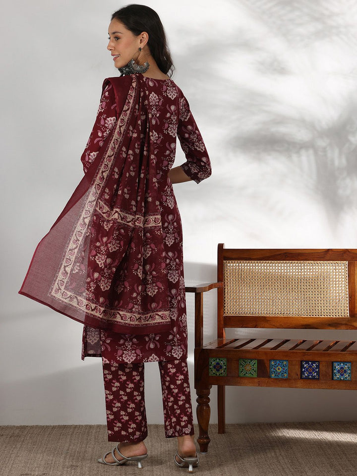 Libas Floral Printed Gotta Patti Pure Cotton Straight Kurta with Trouser & Dupatta