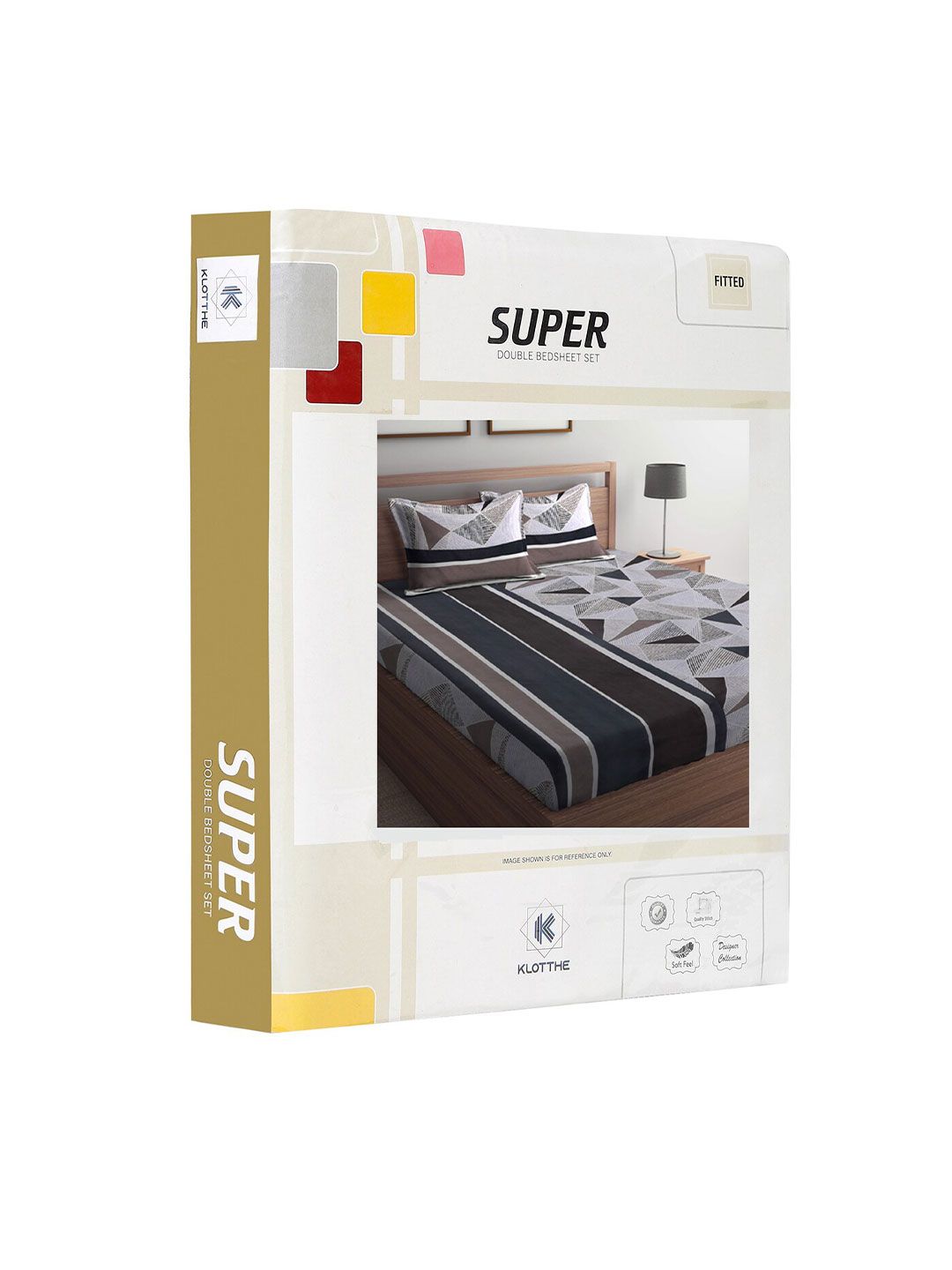 Buku KLOTTHE Lipat Kelabu Kapas Geometrik 300 TC Dilengkapi Cadar King Halus dengan 2 Sarung Bantal-98 x 87 inci