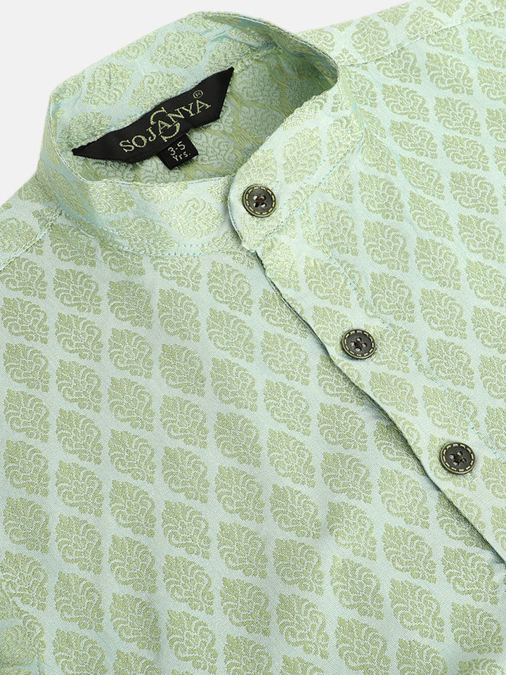 SOJANYA Boys Sea Green & Golden Jacquard Ethnic Patterned Straight Kurta