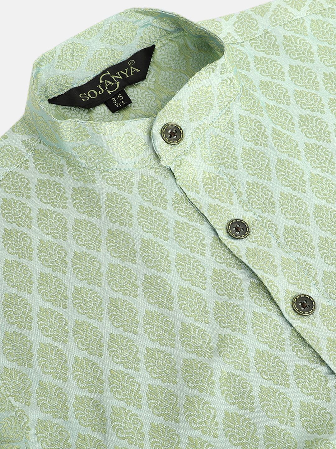 SOJANYA Boys Sea Green & Golden Jacquard Ethnic Patterned Straight Kurta