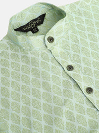 SOJANYA Boys Sea Green & Golden Jacquard Ethnic Patterned Straight Kurta