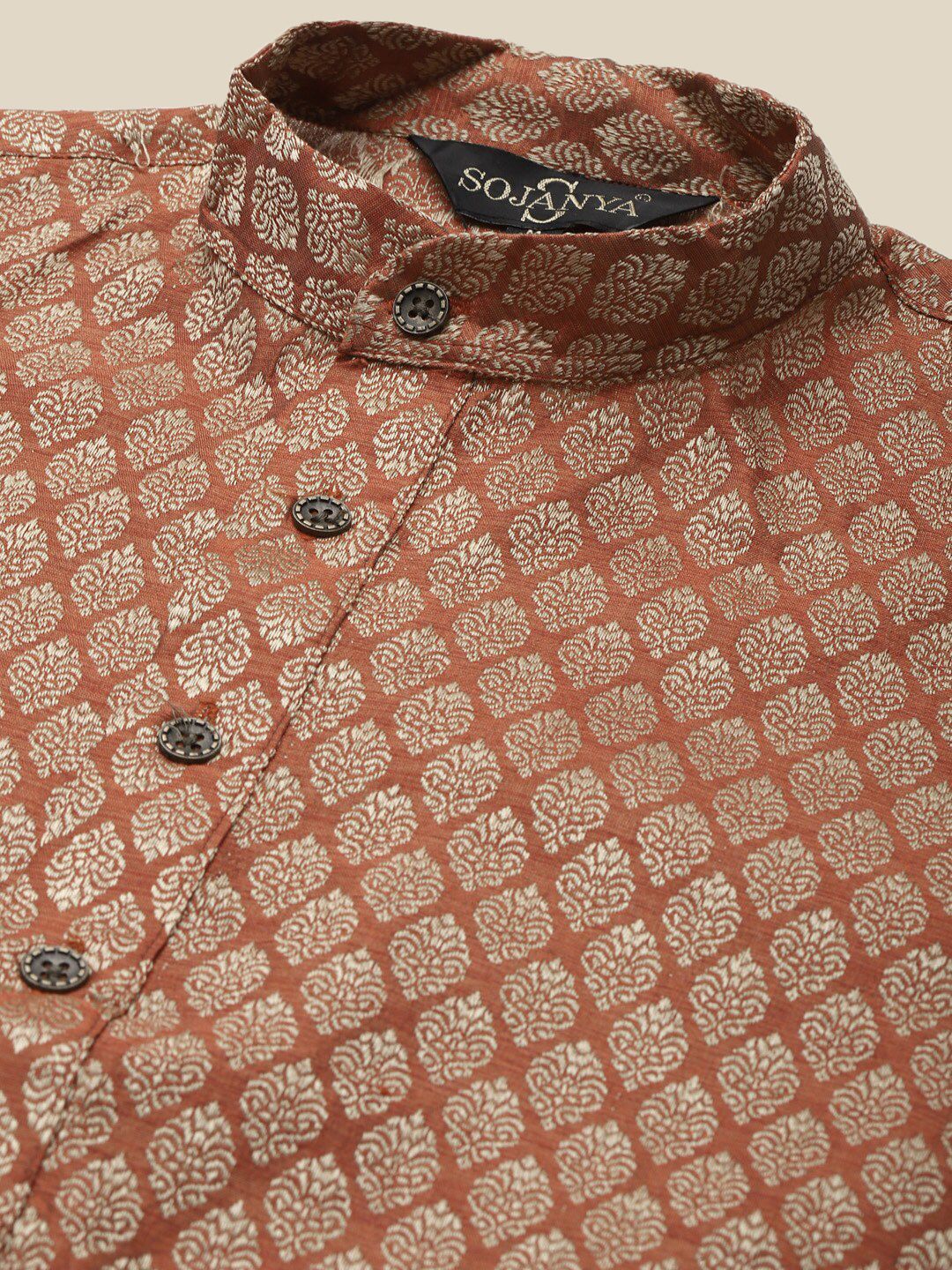 SOJANYA Ethnic Motifs Woven Design Mandarin Collar Kurta With Pyjamas & Nehru Jacket