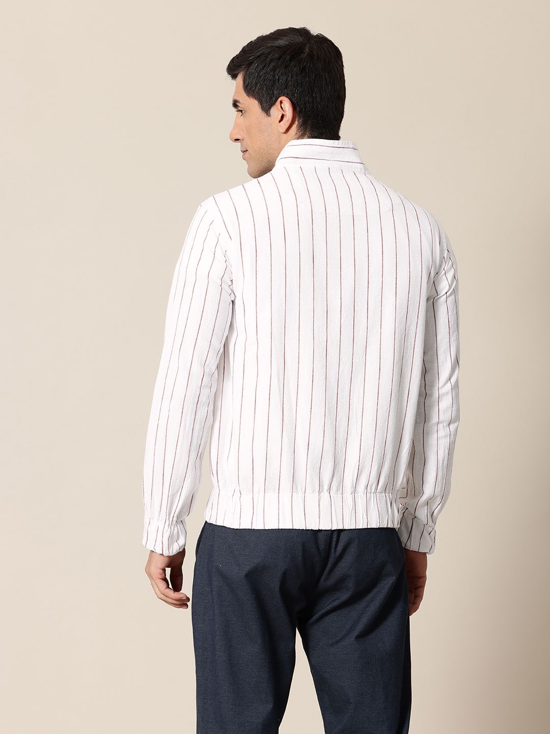 Mr Bowerbird Stand Collar Striped Bomber Jacket
